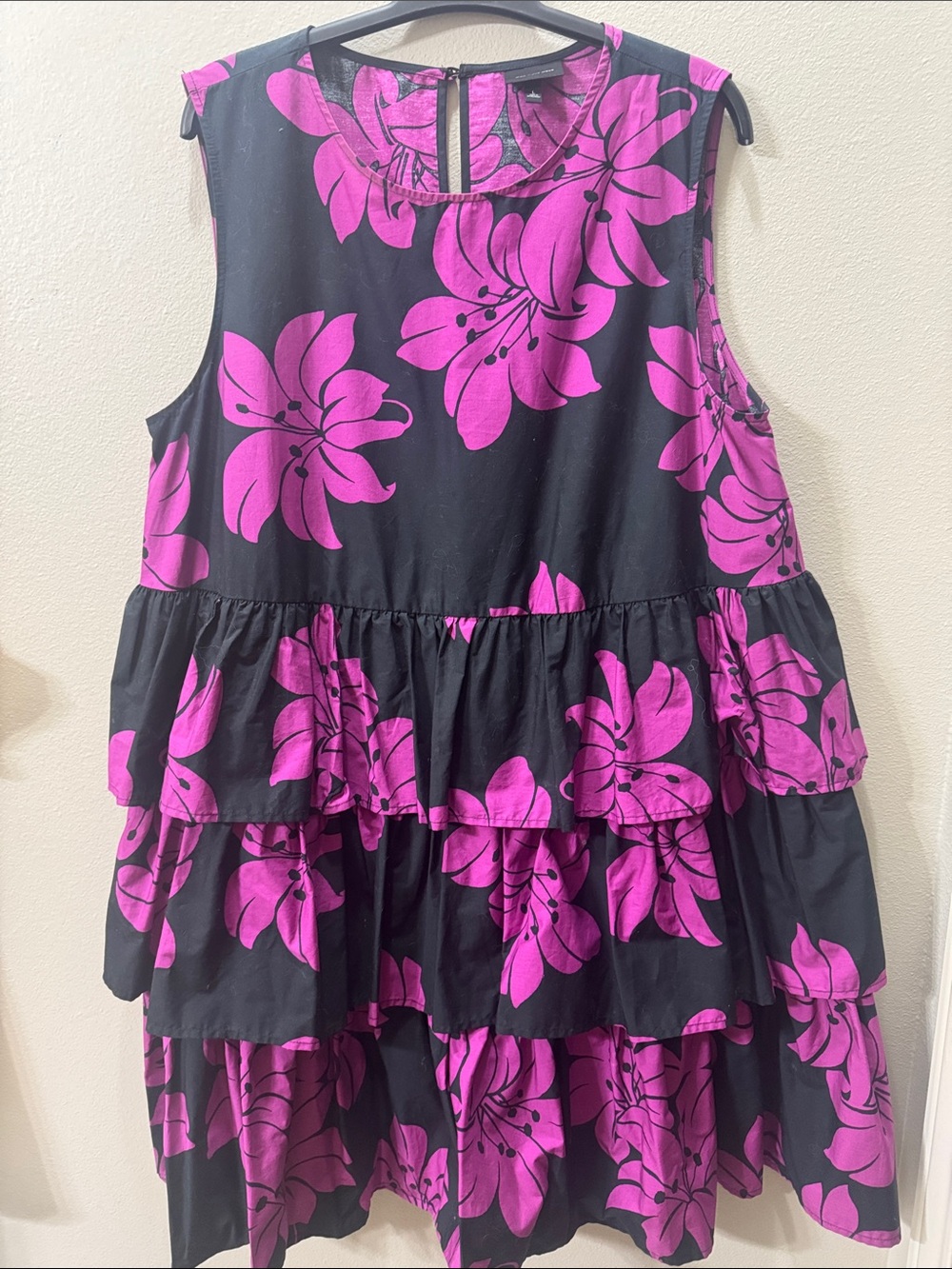 Who What Wear Black Mini Dress with Bright Pink Floral Print